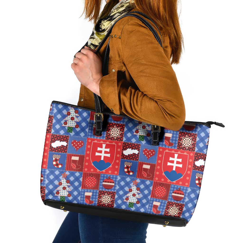 Slovakia Christmas Patchwork Leather Tote Bag - Wonder Print Shop