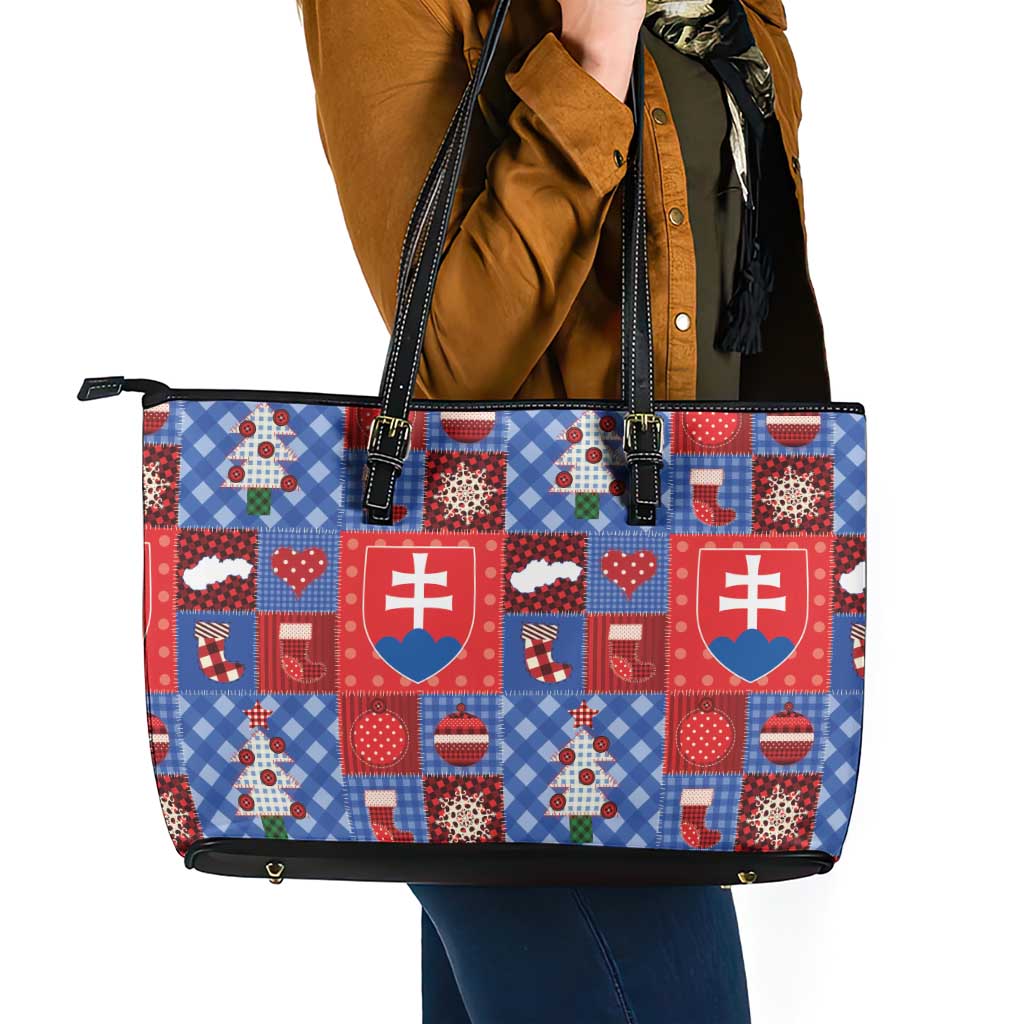 Slovakia Christmas Patchwork Leather Tote Bag - Wonder Print Shop