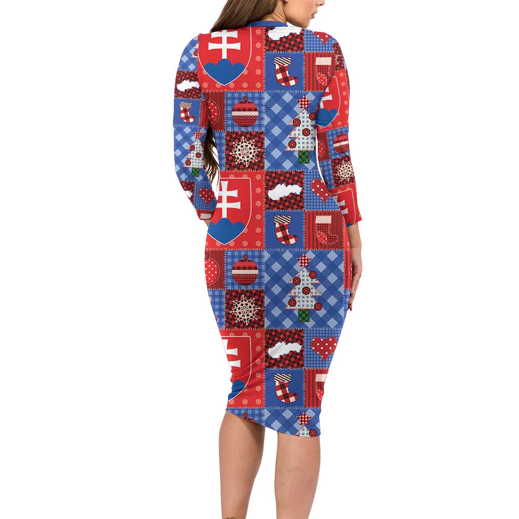 Slovakia Christmas Patchwork Long Sleeve Bodycon Dress - Wonder Print Shop