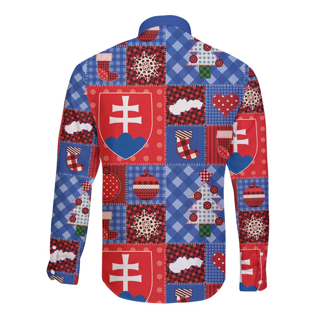 Slovakia Christmas Patchwork Long Sleeve Button Shirt - Wonder Print Shop