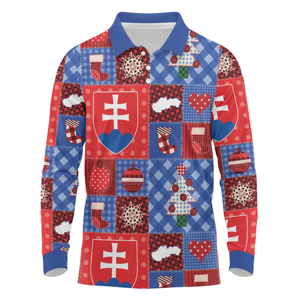 Slovakia Christmas Patchwork Long Sleeve Polo Shirt - Wonder Print Shop