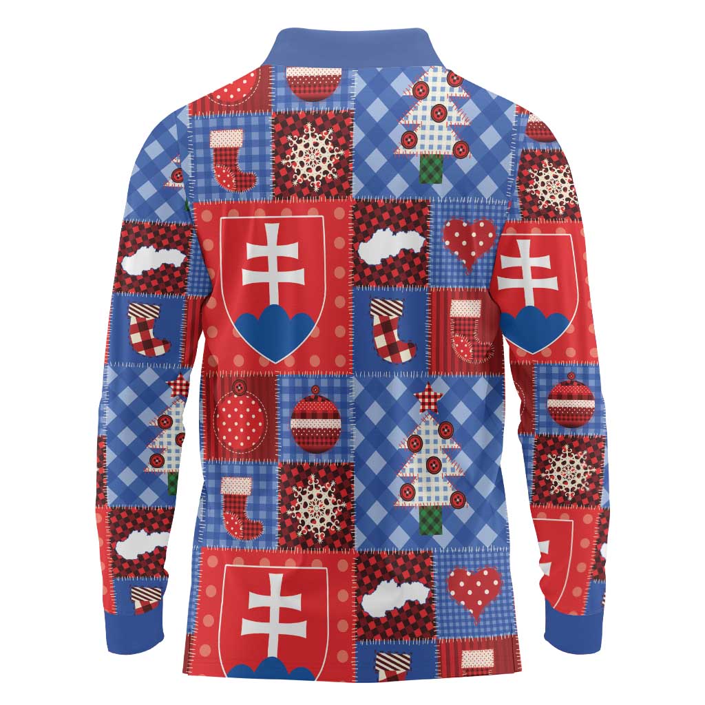 Slovakia Christmas Patchwork Long Sleeve Polo Shirt - Wonder Print Shop
