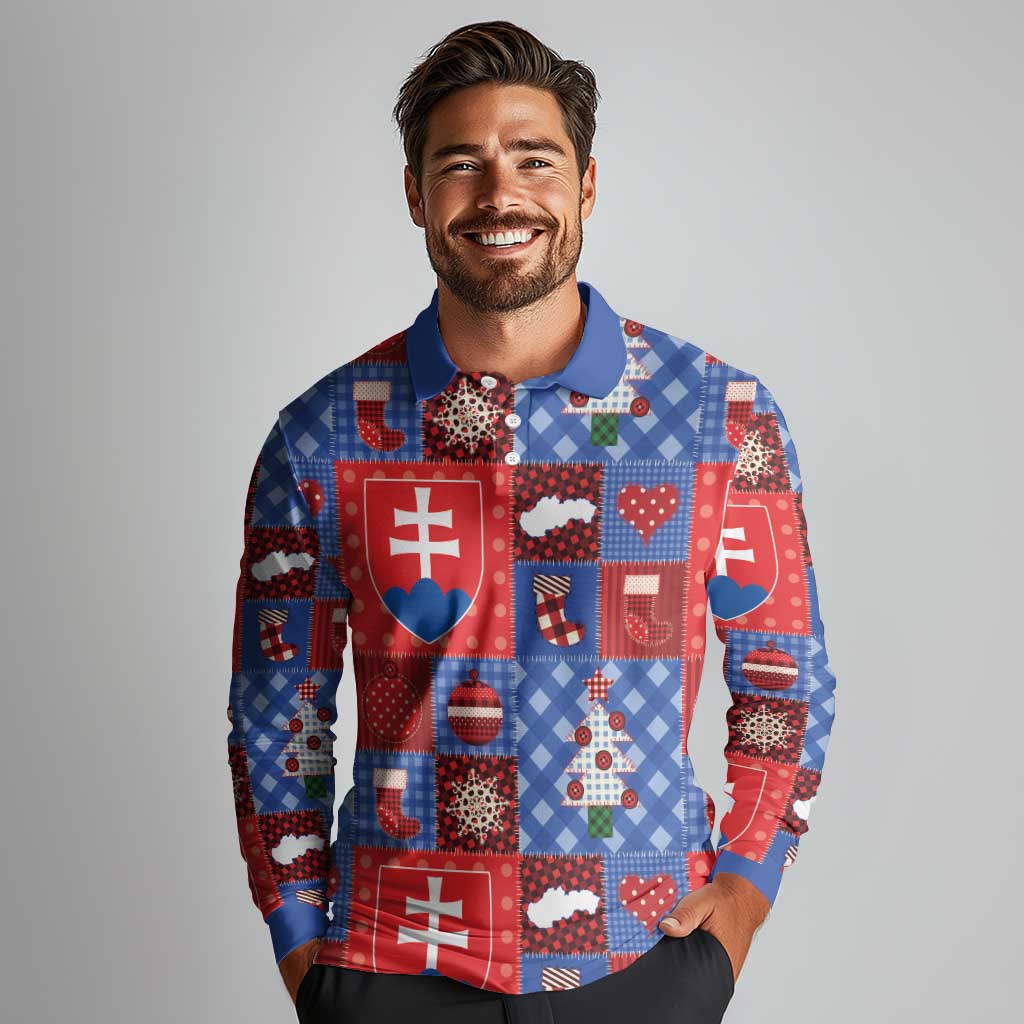 Slovakia Christmas Patchwork Long Sleeve Polo Shirt - Wonder Print Shop
