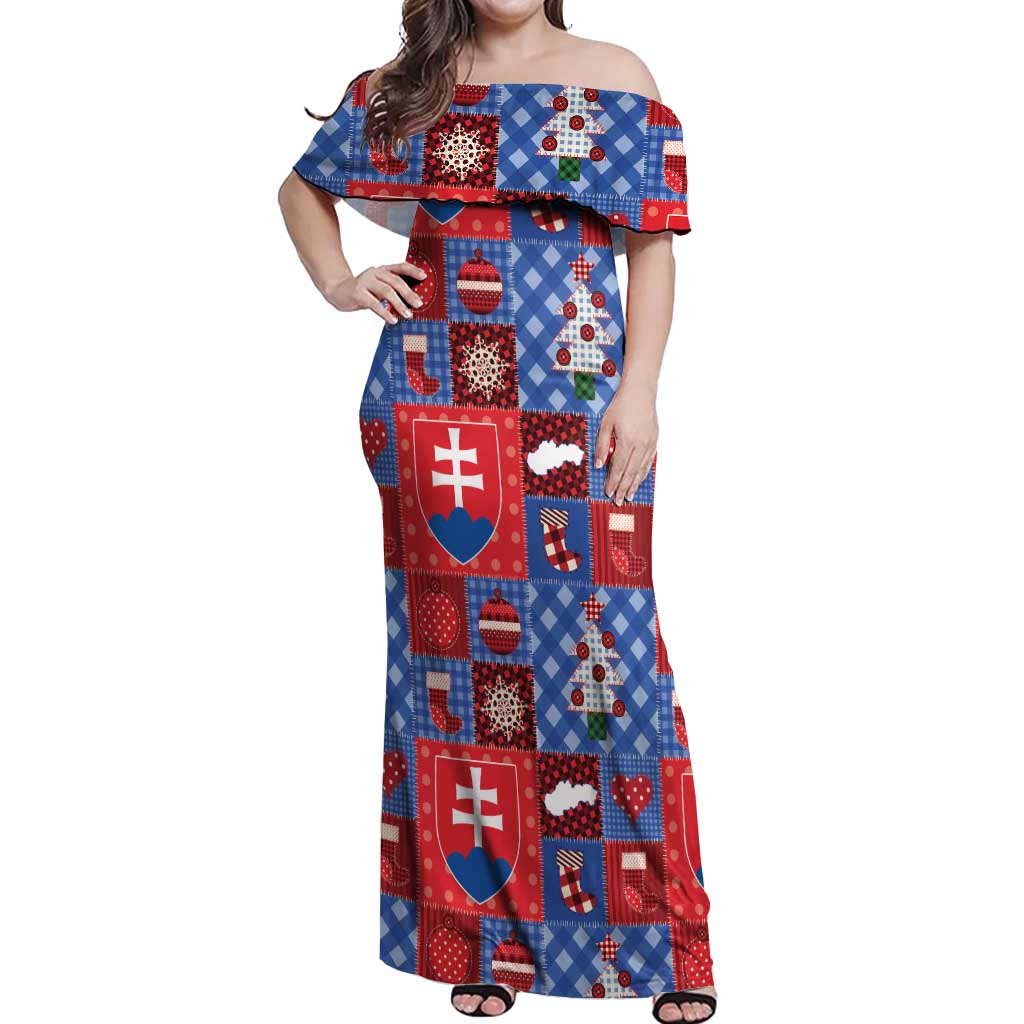Slovakia Christmas Patchwork Off Shoulder Maxi Dress - Wonder Print Shop