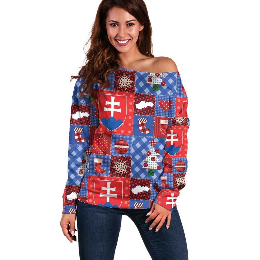 Slovakia Christmas Patchwork Off Shoulder Sweater - Wonder Print Shop