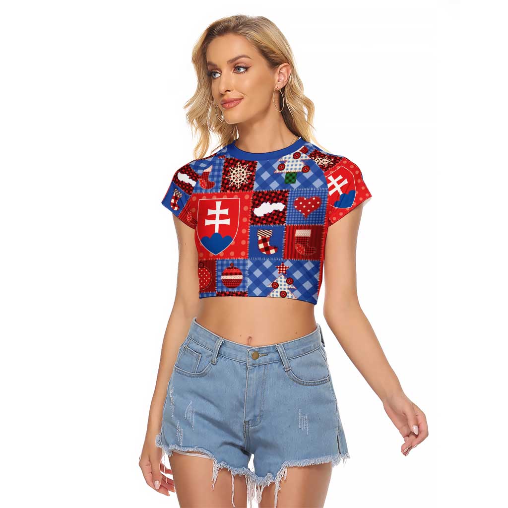 Slovakia Christmas Patchwork Raglan Cropped T Shirt - Wonder Print Shop