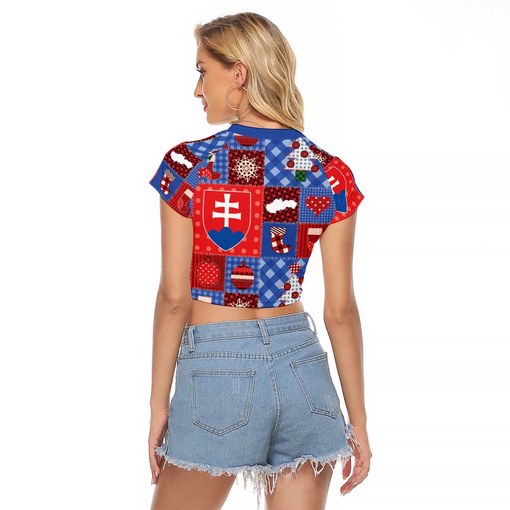 Slovakia Christmas Patchwork Raglan Cropped T Shirt - Wonder Print Shop