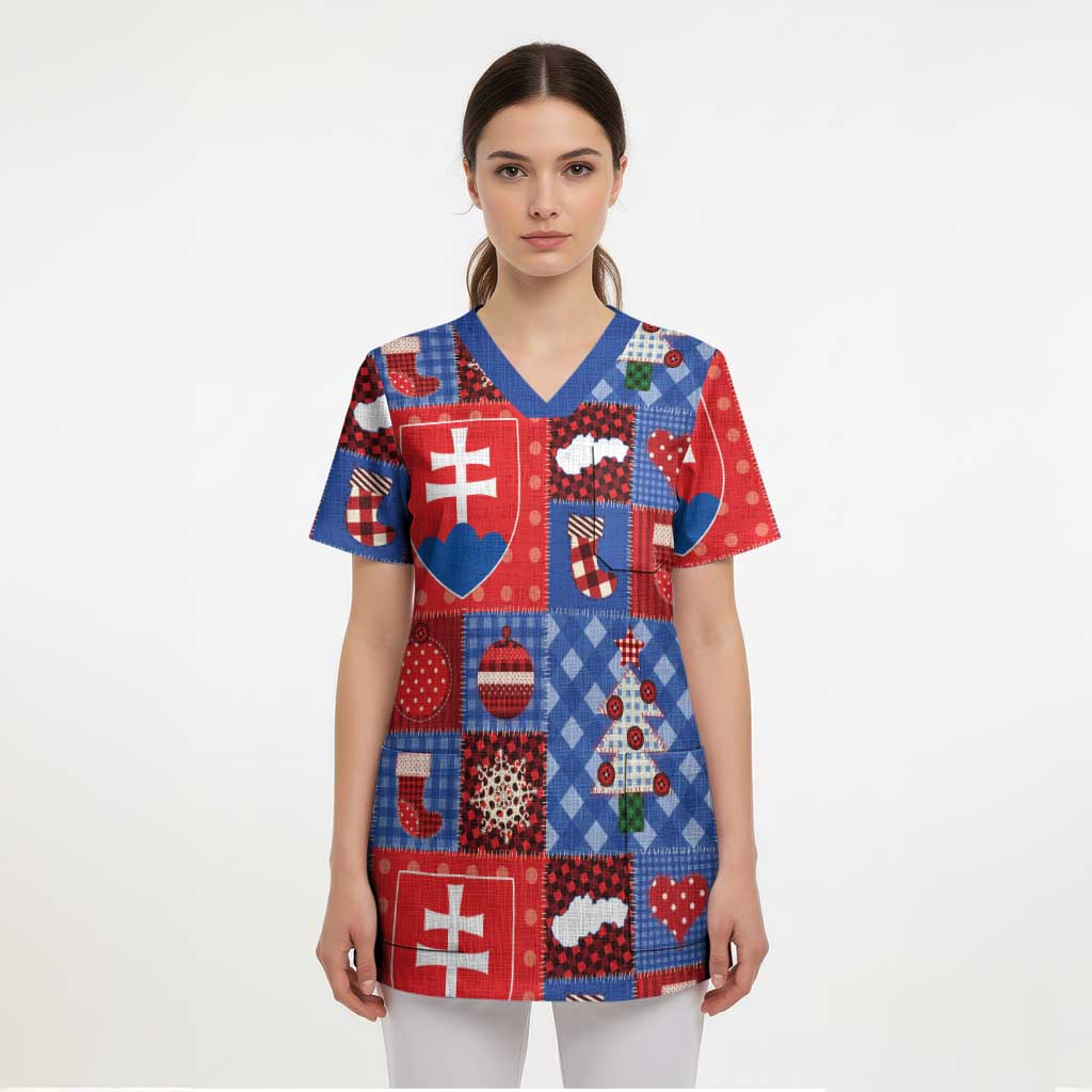 Slovakia Christmas Patchwork Scrub Top - Wonder Print Shop
