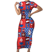 Slovakia Christmas Patchwork Short Sleeve Bodycon Dress - Wonder Print Shop