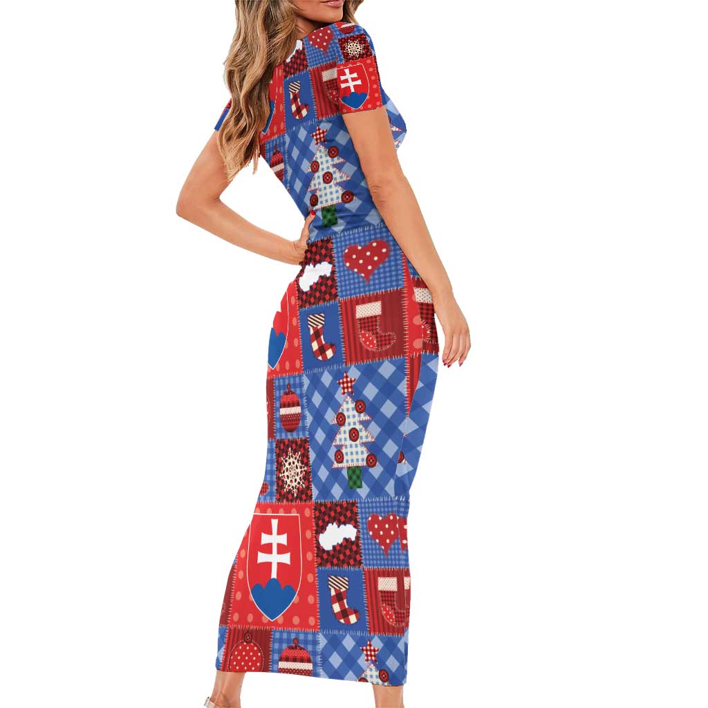 Slovakia Christmas Patchwork Short Sleeve Bodycon Dress - Wonder Print Shop