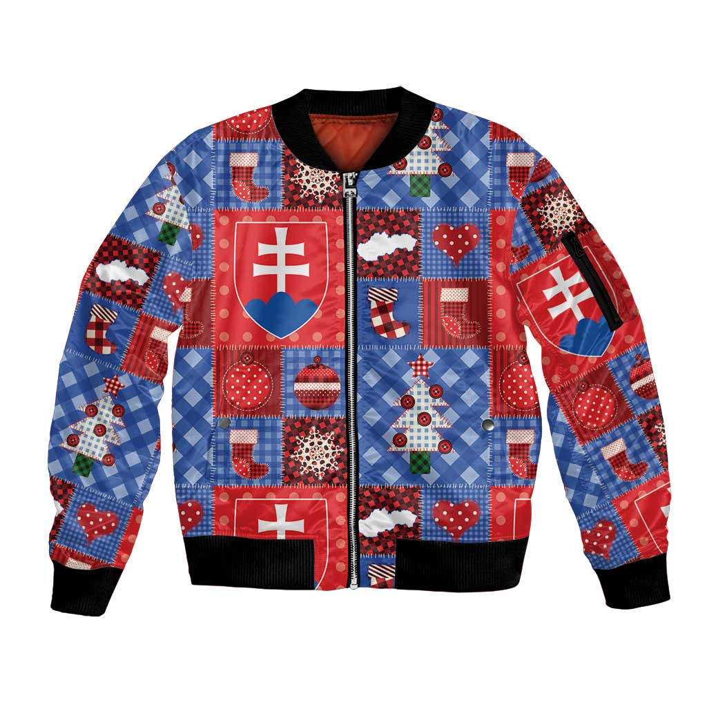 Slovakia Christmas Patchwork Sleeve Zip Bomber Jacket - Wonder Print Shop