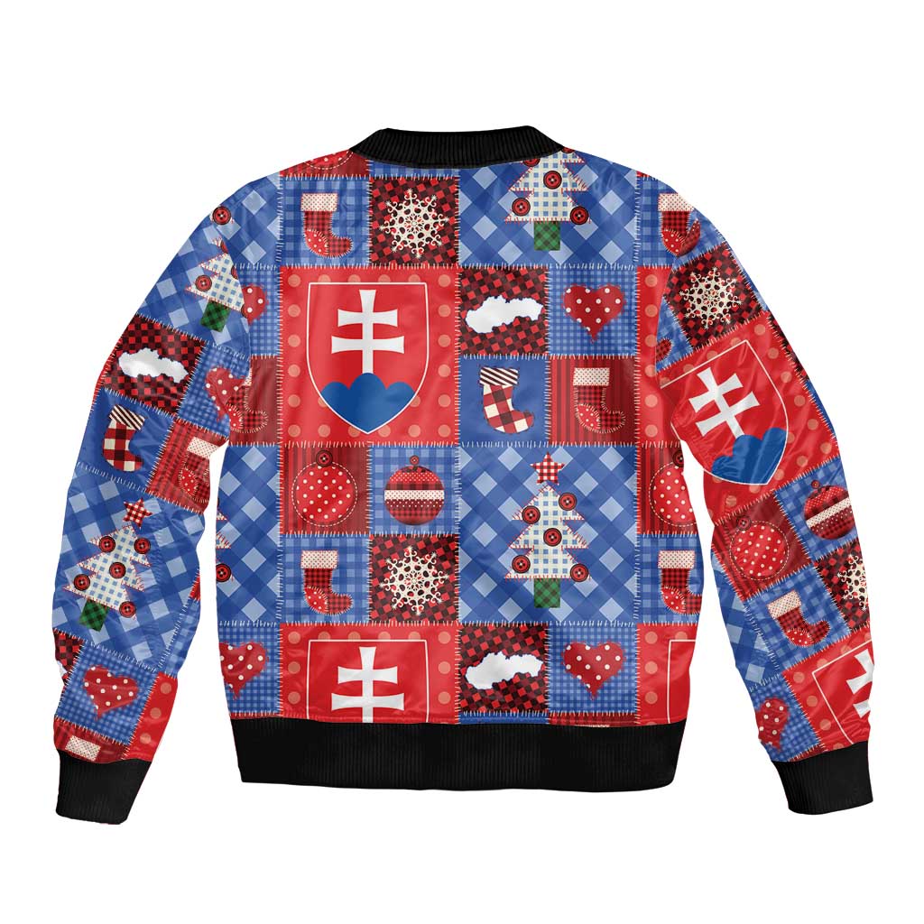 Slovakia Christmas Patchwork Sleeve Zip Bomber Jacket - Wonder Print Shop