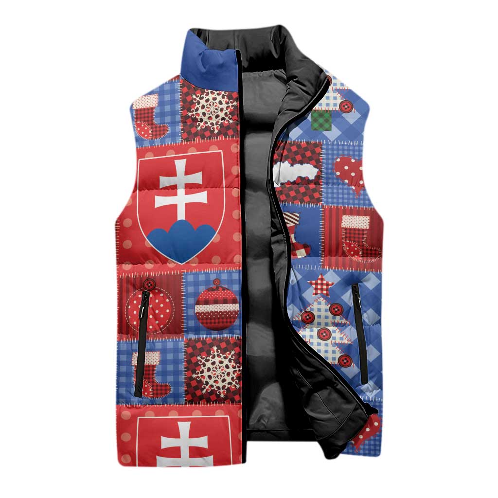 Slovakia Christmas Patchwork Sleeveless Puffer Jacket - Wonder Print Shop