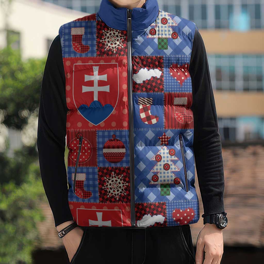 Slovakia Christmas Patchwork Sleeveless Puffer Jacket - Wonder Print Shop