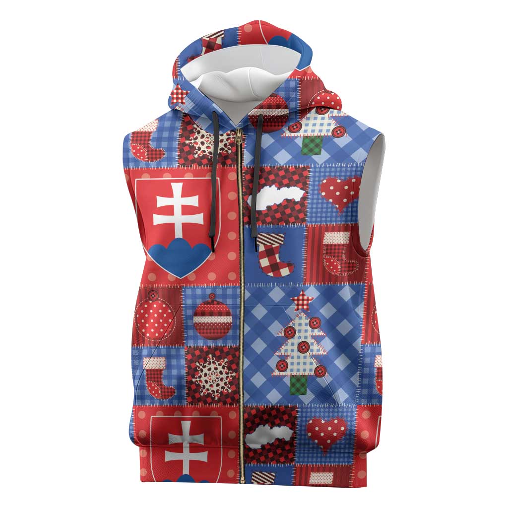 Slovakia Christmas Patchwork Sleeveless Zip Hoodie - Wonder Print Shop