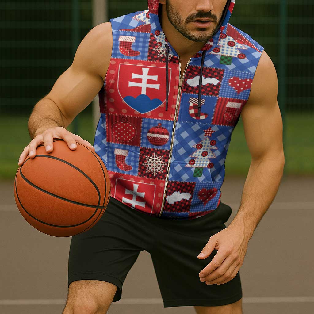 Slovakia Christmas Patchwork Sleeveless Zip Hoodie - Wonder Print Shop