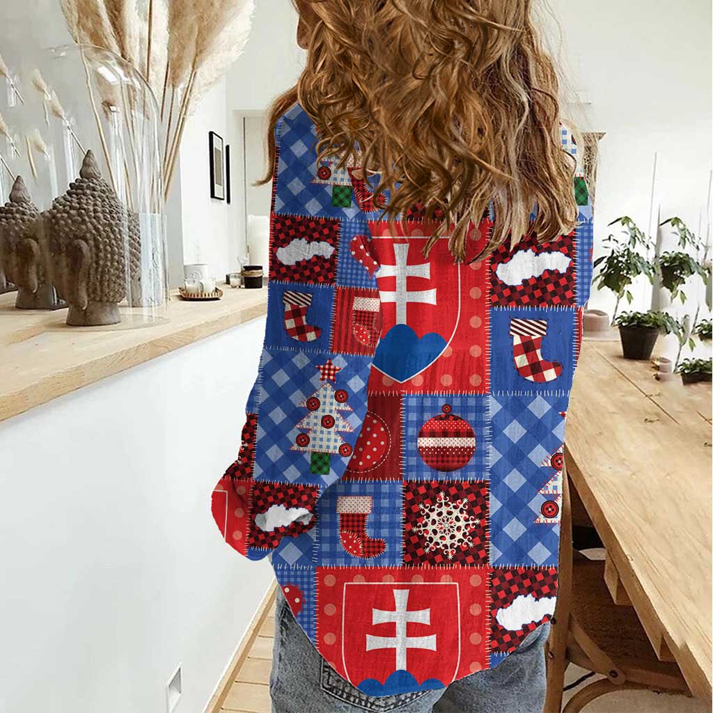 Slovakia Christmas Patchwork Women Casual Shirt - Wonder Print Shop