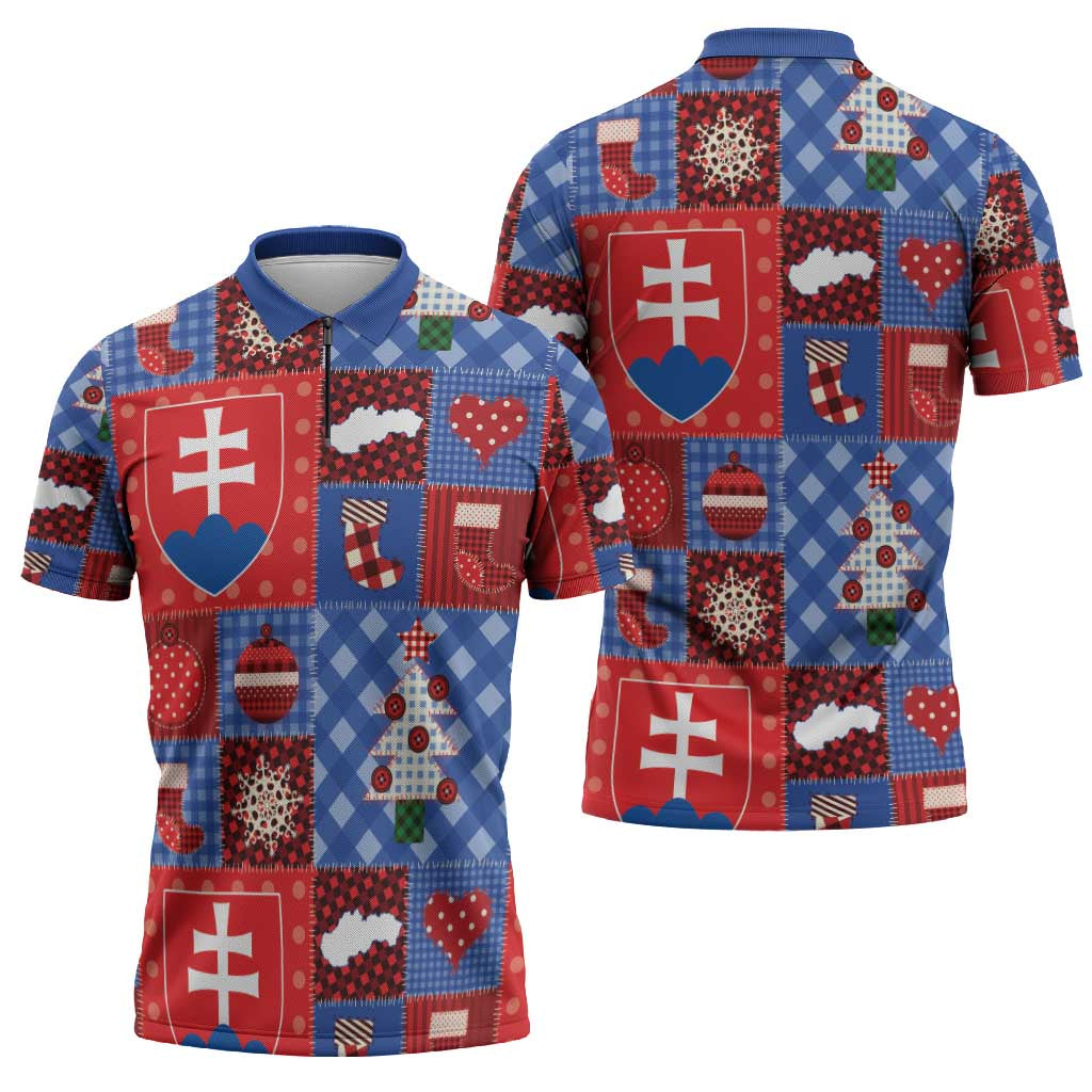 Slovakia Christmas Patchwork Zipper Polo Shirt - Wonder Print Shop