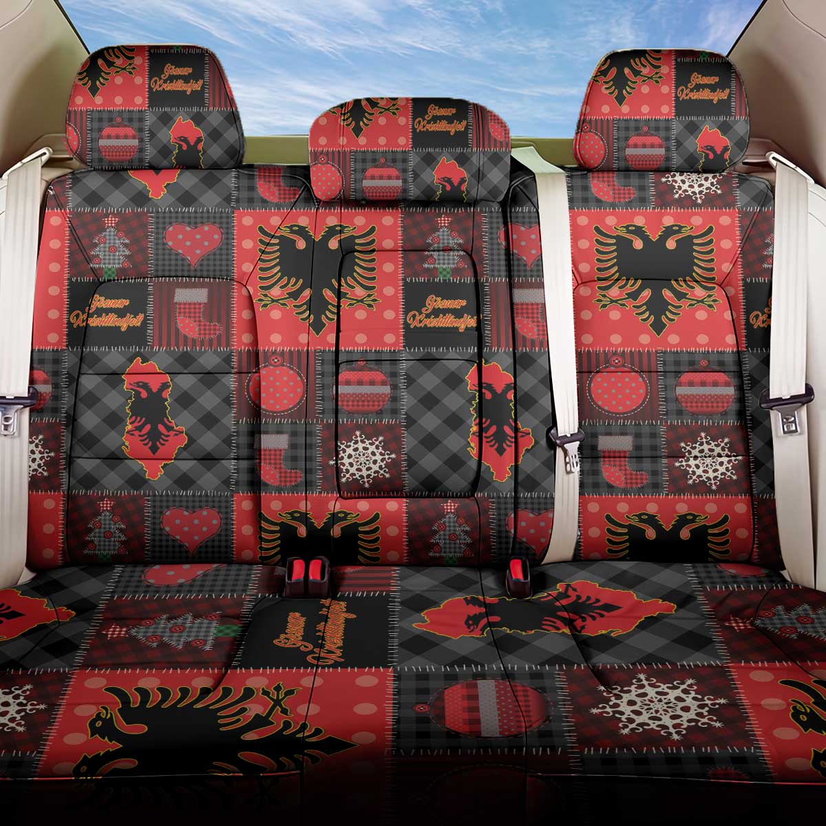 Albania Christmas Patchwork Back Car Seat Cover - Wonder Print Shop