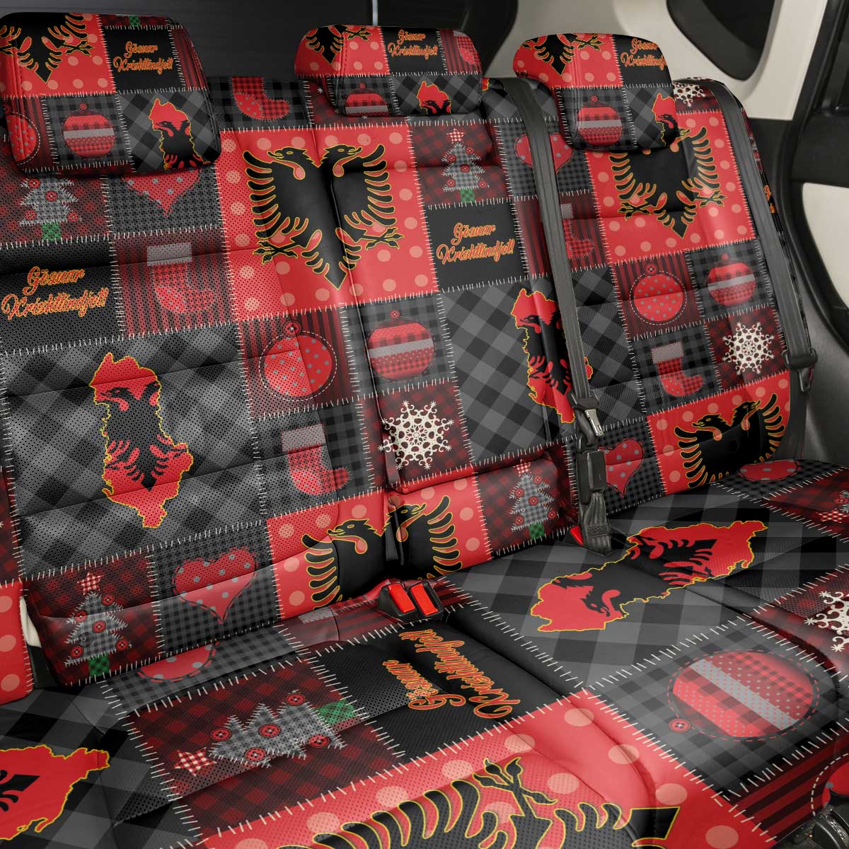 Albania Christmas Patchwork Back Car Seat Cover - Wonder Print Shop