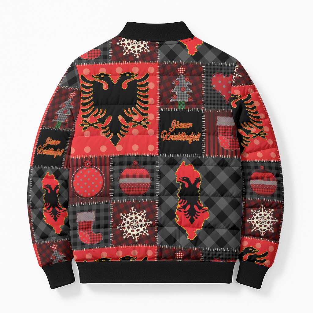 Albania Christmas Patchwork Bomber Puffer Jacket - Wonder Print Shop
