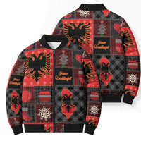 Albania Christmas Patchwork Bomber Puffer Jacket - Wonder Print Shop