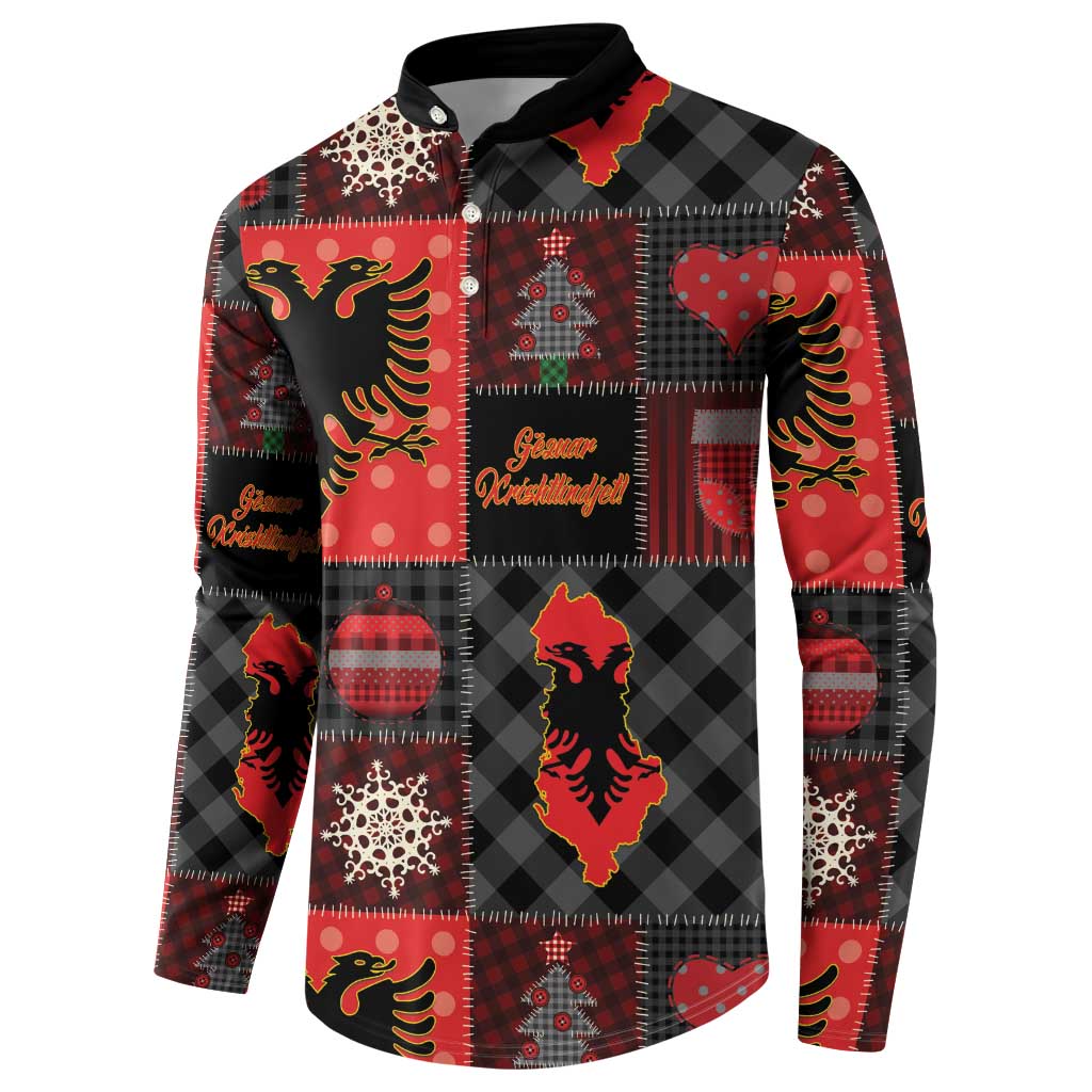 Albania Christmas Patchwork Button Sweatshirt - Wonder Print Shop