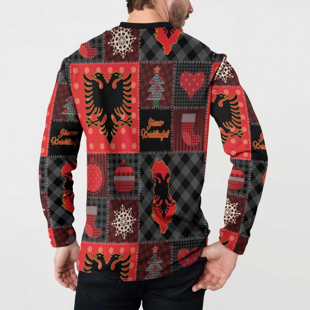 Albania Christmas Patchwork Button Sweatshirt - Wonder Print Shop
