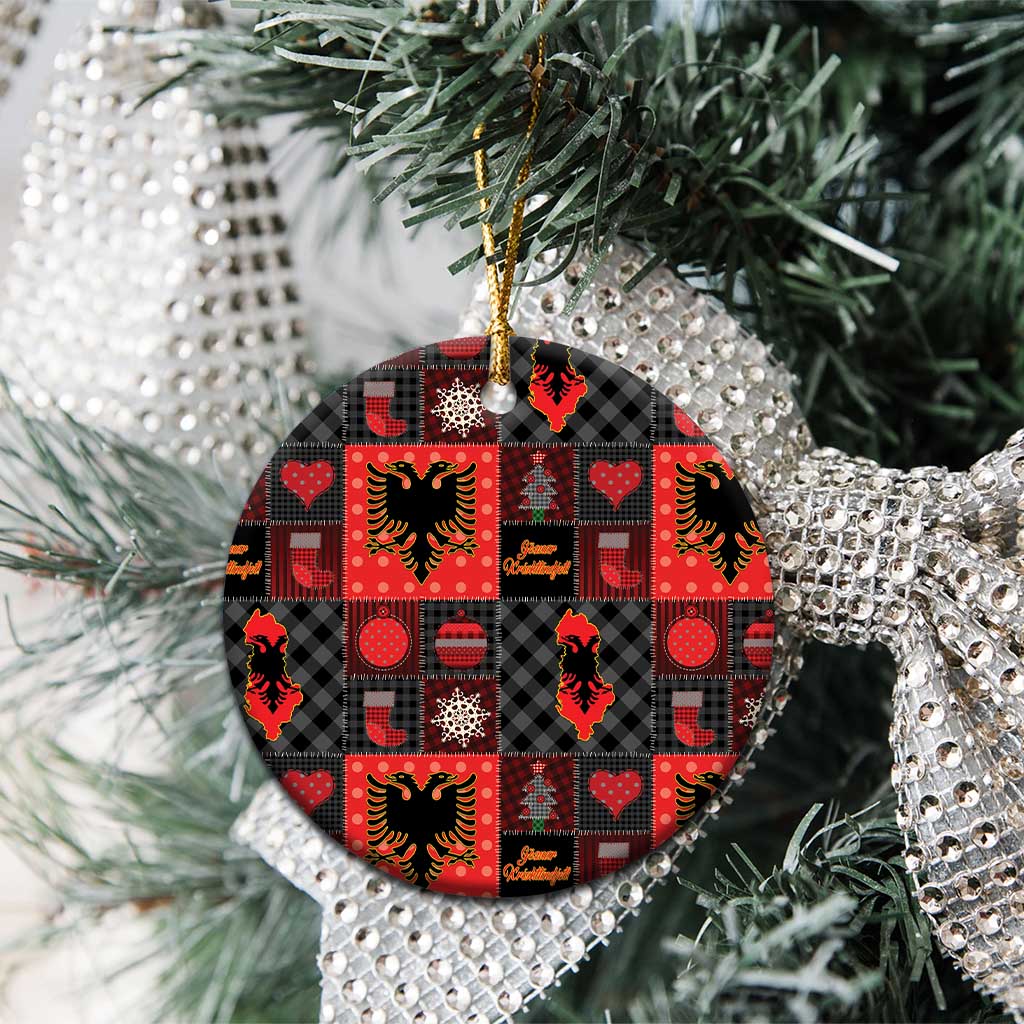 Albania Christmas Patchwork Ceramic Ornament - Wonder Print Shop