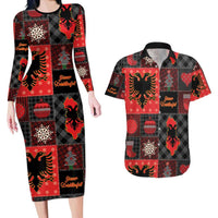 Albania Christmas Patchwork Couples Matching Long Sleeve Bodycon Dress and Hawaiian Shirt - Wonder Print Shop