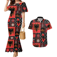 Albania Christmas Patchwork Couples Matching Mermaid Dress and Hawaiian Shirt - Wonder Print Shop