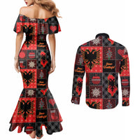 Albania Christmas Patchwork Couples Matching Mermaid Dress and Long Sleeve Button Shirt - Wonder Print Shop