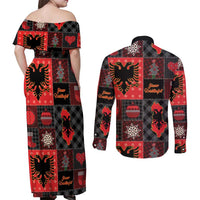 Albania Christmas Patchwork Couples Matching Off Shoulder Maxi Dress and Long Sleeve Button Shirt - Wonder Print Shop