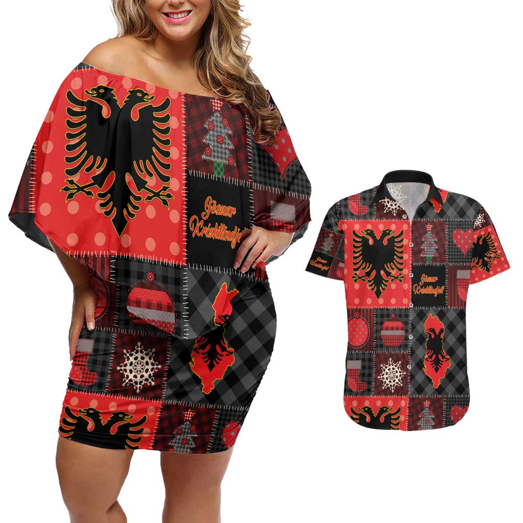 Albania Christmas Patchwork Couples Matching Off Shoulder Short Dress and Hawaiian Shirt - Wonder Print Shop