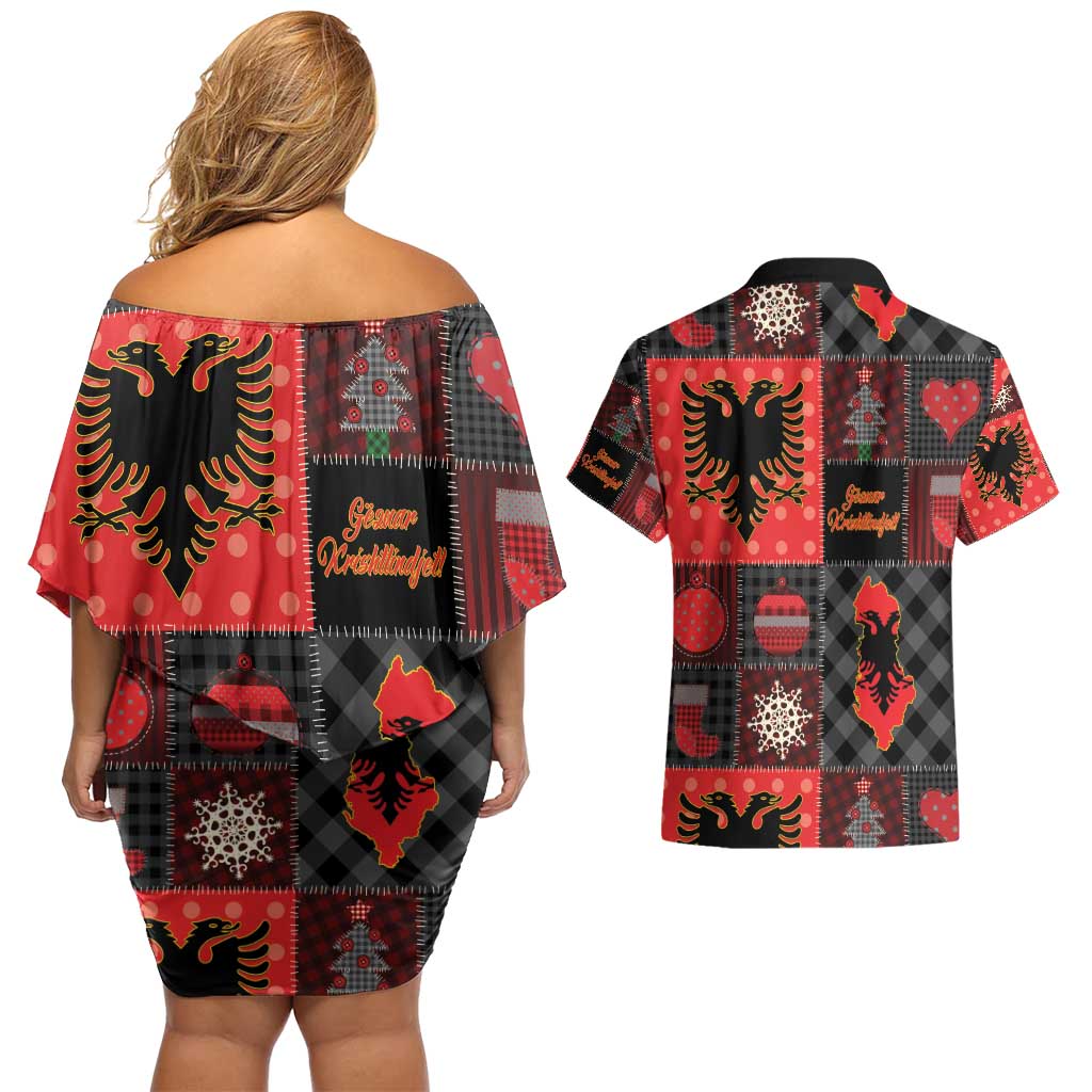 Albania Christmas Patchwork Couples Matching Off Shoulder Short Dress and Hawaiian Shirt - Wonder Print Shop