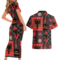 Albania Christmas Patchwork Couples Matching Short Sleeve Bodycon Dress and Hawaiian Shirt - Wonder Print Shop