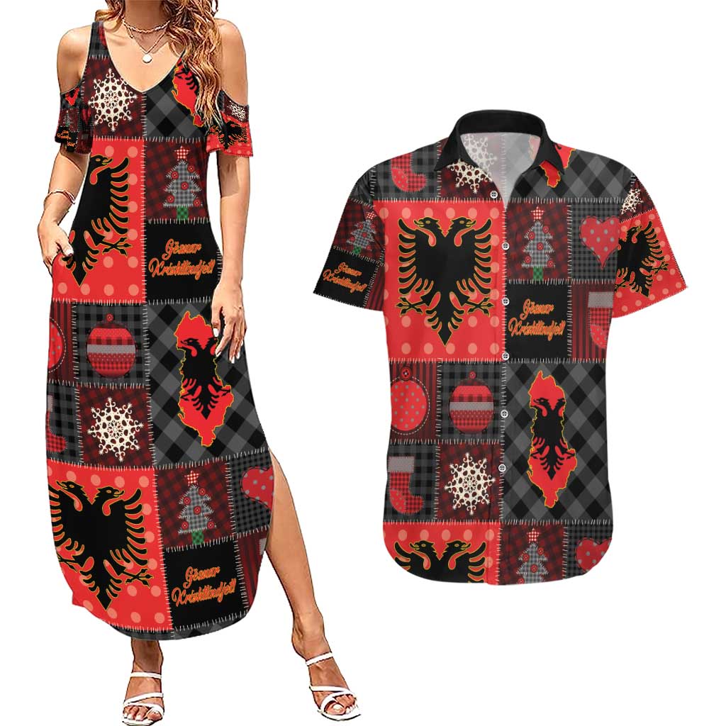 Albania Christmas Patchwork Couples Matching Summer Maxi Dress and Hawaiian Shirt - Wonder Print Shop