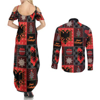 Albania Christmas Patchwork Couples Matching Summer Maxi Dress and Long Sleeve Button Shirt - Wonder Print Shop