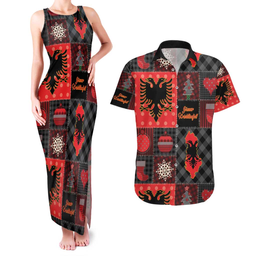 Albania Christmas Patchwork Couples Matching Tank Maxi Dress and Hawaiian Shirt - Wonder Print Shop