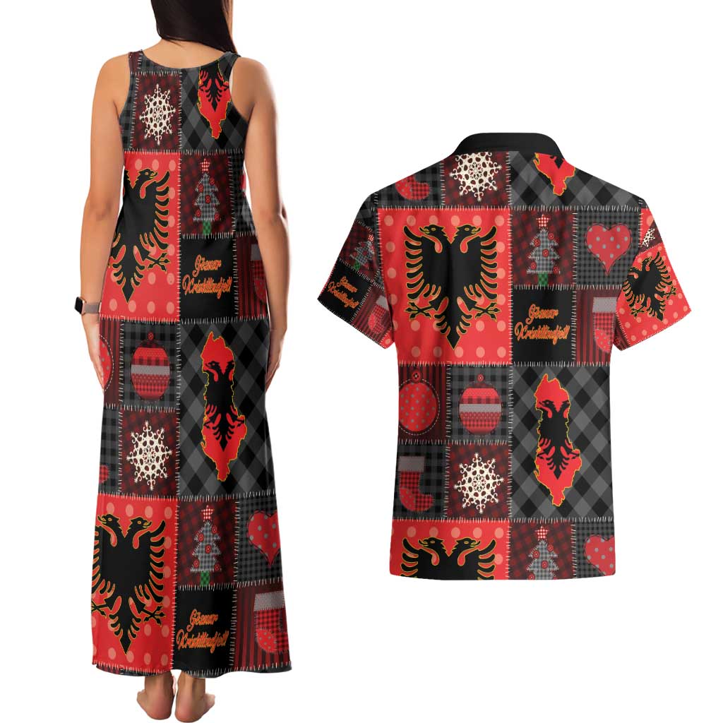 Albania Christmas Patchwork Couples Matching Tank Maxi Dress and Hawaiian Shirt - Wonder Print Shop