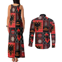 Albania Christmas Patchwork Couples Matching Tank Maxi Dress and Long Sleeve Button Shirt - Wonder Print Shop