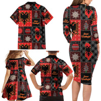 Albania Christmas Patchwork Family Matching Long Sleeve Bodycon Dress and Hawaiian Shirt - Wonder Print Shop