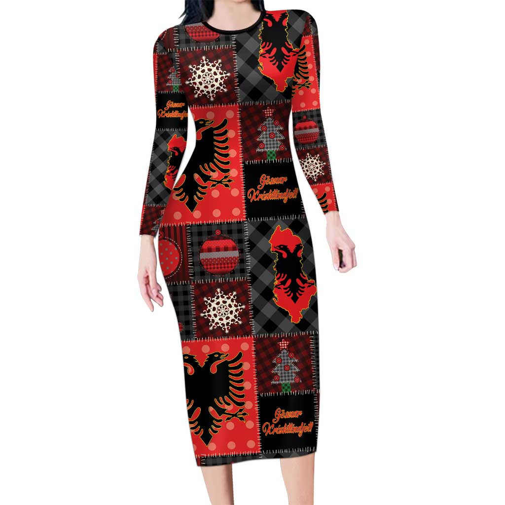 Albania Christmas Patchwork Family Matching Long Sleeve Bodycon Dress and Hawaiian Shirt - Wonder Print Shop