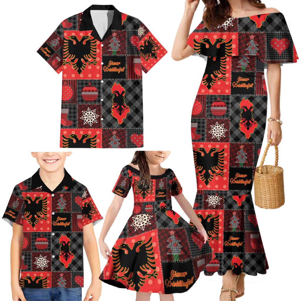 Albania Christmas Patchwork Family Matching Mermaid Dress and Hawaiian Shirt - Wonder Print Shop