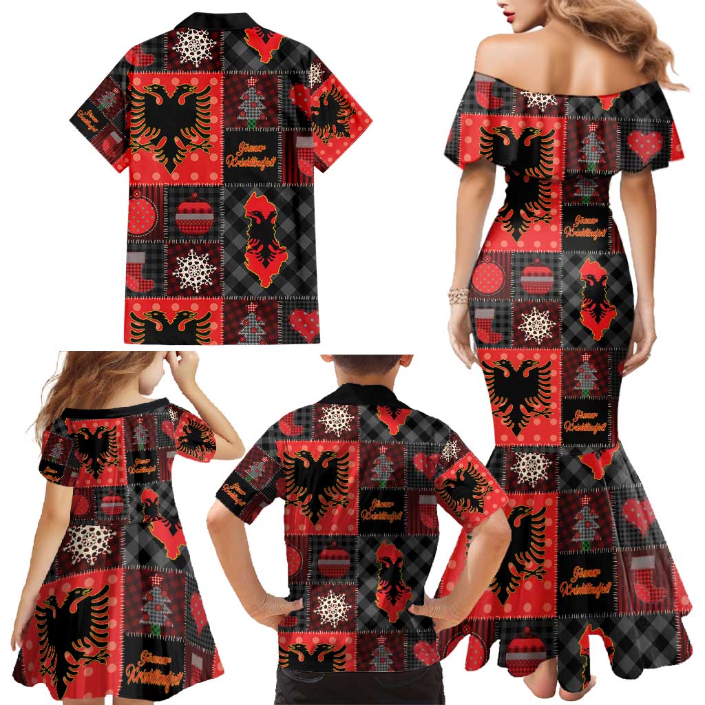 Albania Christmas Patchwork Family Matching Mermaid Dress and Hawaiian Shirt - Wonder Print Shop
