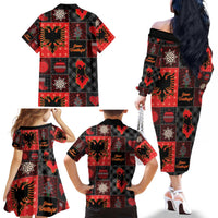 Albania Christmas Patchwork Family Matching Off The Shoulder Long Sleeve Dress and Hawaiian Shirt - Wonder Print Shop