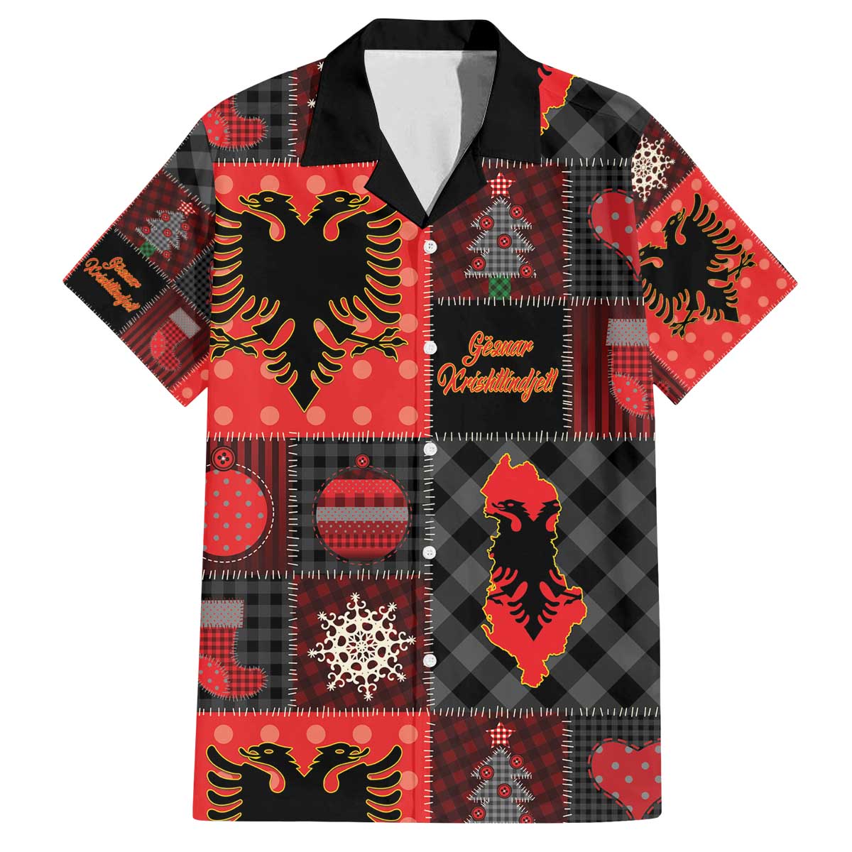 Albania Christmas Patchwork Family Matching Off The Shoulder Long Sleeve Dress and Hawaiian Shirt - Wonder Print Shop