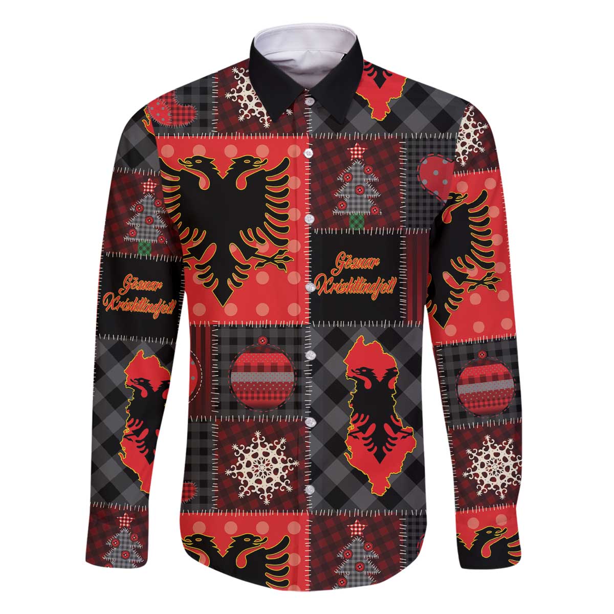 Albania Christmas Patchwork Family Matching Off The Shoulder Long Sleeve Dress and Hawaiian Shirt - Wonder Print Shop