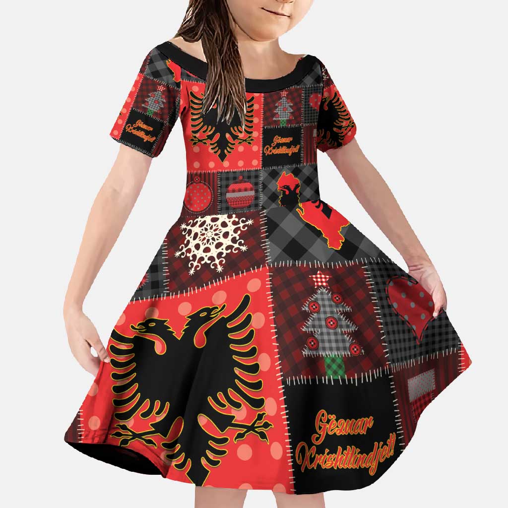 Albania Christmas Patchwork Family Matching Off Shoulder Maxi Dress and Hawaiian Shirt - Wonder Print Shop