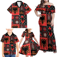 Albania Christmas Patchwork Family Matching Off Shoulder Maxi Dress and Hawaiian Shirt - Wonder Print Shop